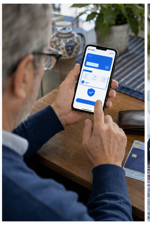Persona configura la seguridad de una billetera virtual desde su celular.